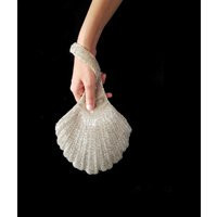 Bridal Clutch, Wedding Shell Shaped Beaded Wristlet, Couture Silver Bead Bag, Art Deco Bride Purse, Designer Statement Piece | Etsy (US)