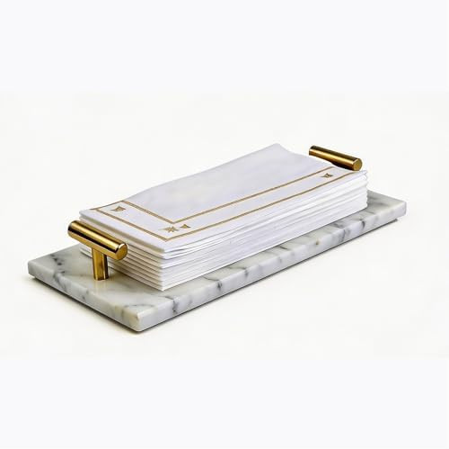 QISHENG - Napkin/Paper Towel Holder Tray for Bathroom - Natural White Marble with Golden T-Handle... | Amazon (US)