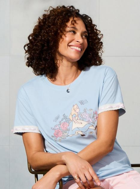 Disney Alice in Wonderland Floral Embroidered Women's T-Shirt - BoxLunch Exclusive | BoxLunch | BoxLunch