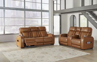 Boyington Triple Power Leather Reclining Sofa and Loveseat Set | Ashley