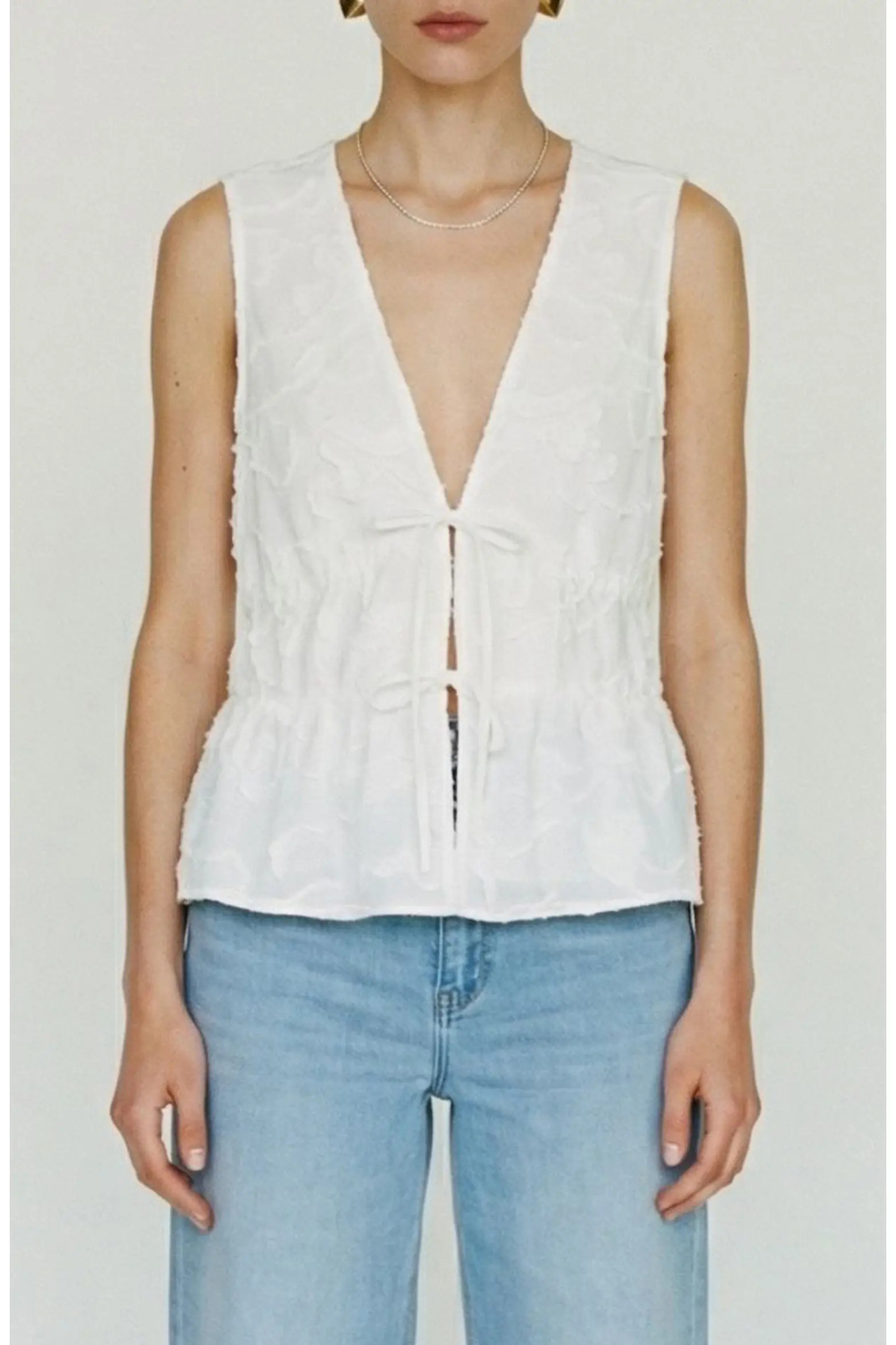 Mann Embroidered Tie Front Cotton Peplum Top (Women) | Nordstrom | Nordstrom