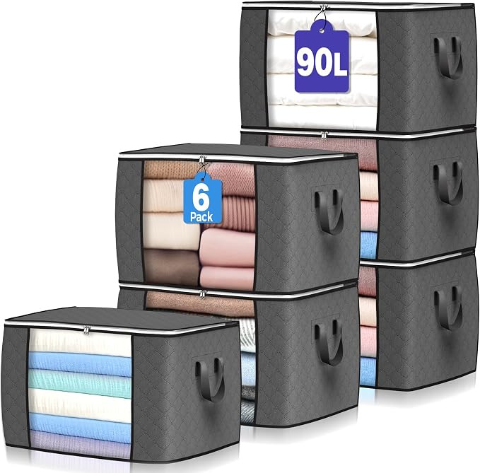 90L Large Storage Bags, 6 Pack Clothes Storage Bins Closet Organizers | Foldable Storage Containe... | Amazon (US)