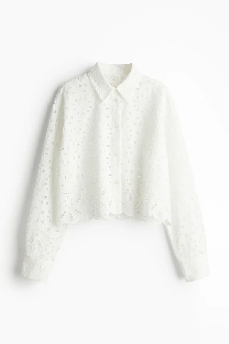 Eyelet Embroidered Shirt - White - Ladies | H&M US | H&M (US + CA)