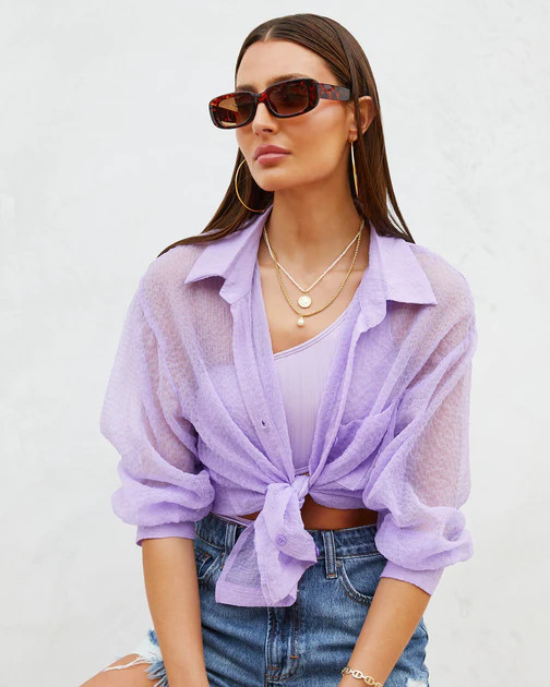 Bijou Textured Sheer Button Down Top - Lilac | VICI