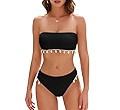 ZAFUL Women Strapless Bandeau Bikini Shell 2 Piece Swimwear Cheeky Solid Lace up Pom Bathing Suit... | Amazon (US)