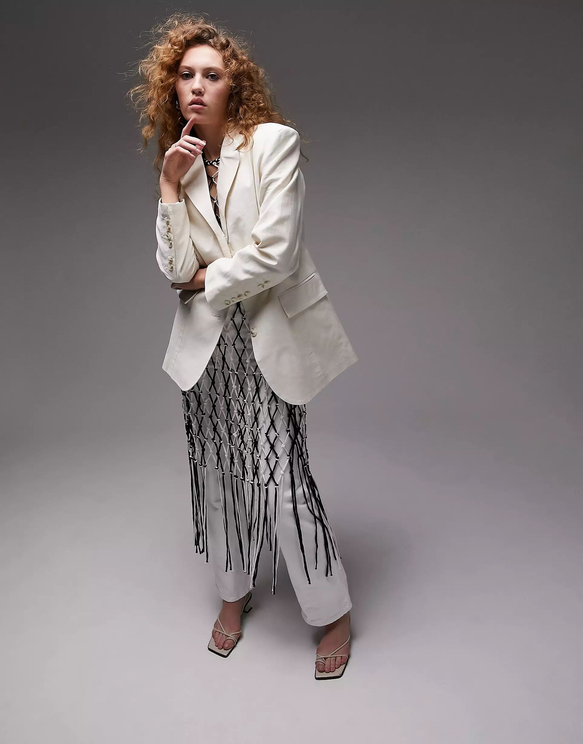 Topshop co-ord linen-blend single breasted blazer in oatmeal | ASOS | ASOS (Global)