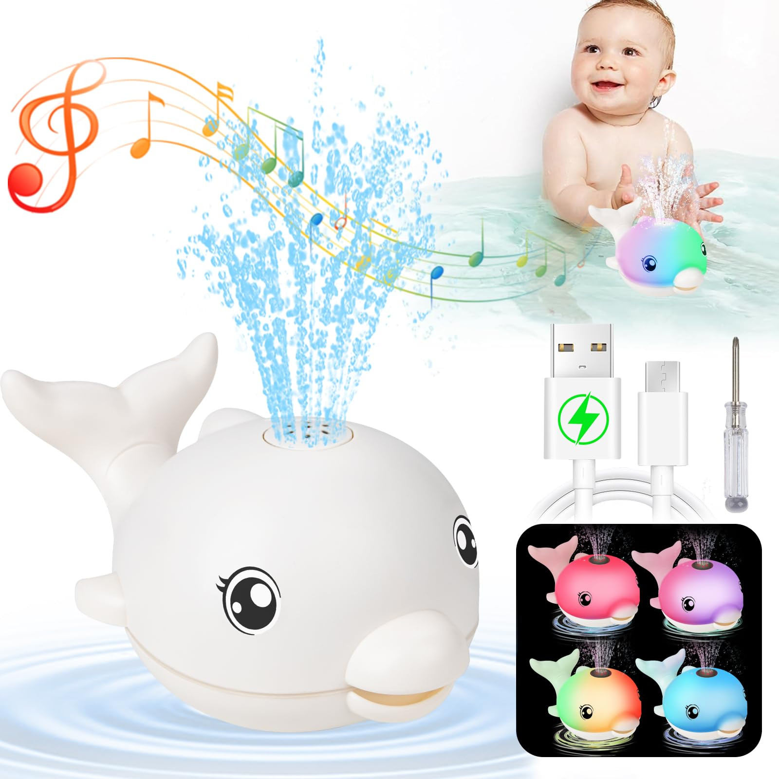 Bath Toys, Light Up Dolphin Baby Bath Toys for Babies 6-12 12-18 Months, Rechargeable Sprinkler M... | Amazon (US)