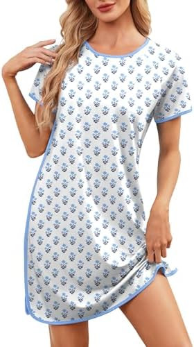 Nightgowns for Women House Dress Short Sleeves Lounge Dresses Night Gowns for Sleeping Soft Print... | Amazon (US)