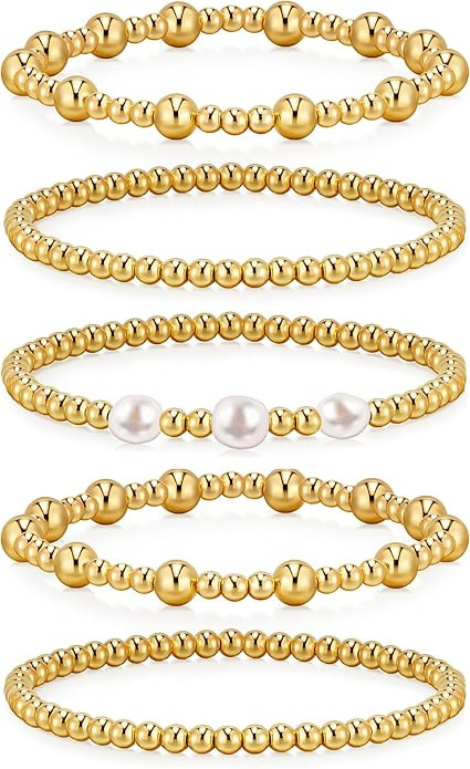 doubgood Gold Bracelets for Women Gold Beaded Bracelets for Women Gold Bracelet Stack 14K Gold Pl... | Amazon (US)