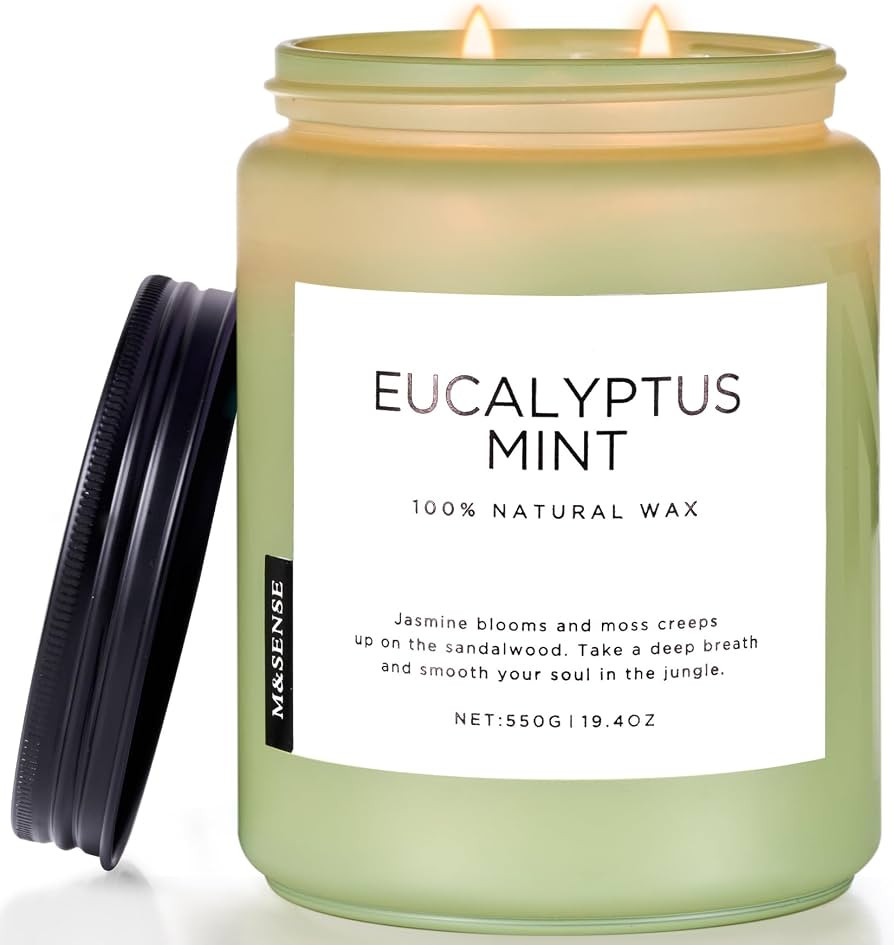 M&SENSE Eucalyptus & Mint Candles for Home Scented, 19.4oz 110 Hours Burn Soy Aromatherapy Candle... | Amazon (US)