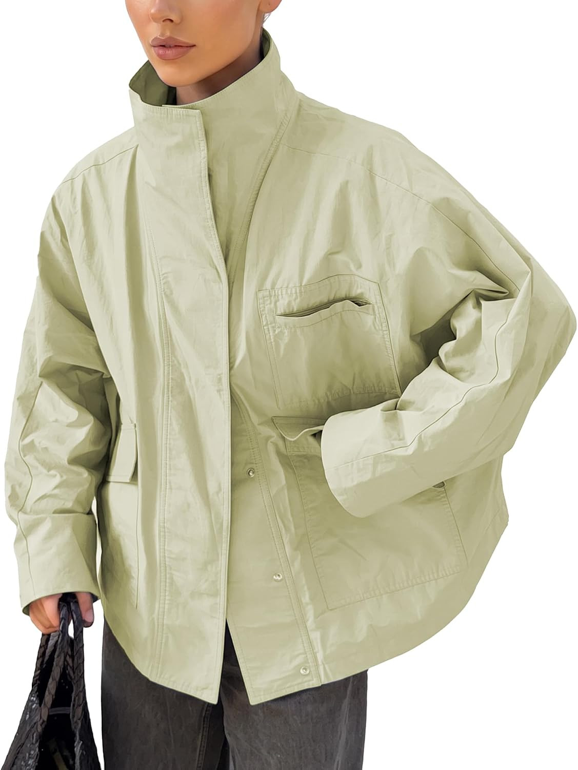 Hixiaohe Womens Casual Oversized Jacket Stand Collar Cargo Outerwear | Amazon (US)