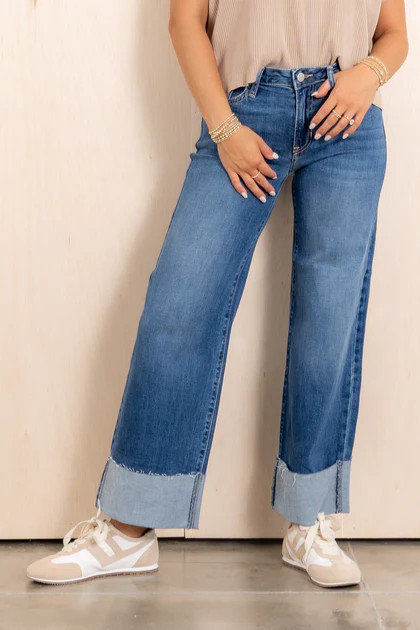 Just Black Medium Denim Cuffed Wide Leg Jean | The Willow Tree