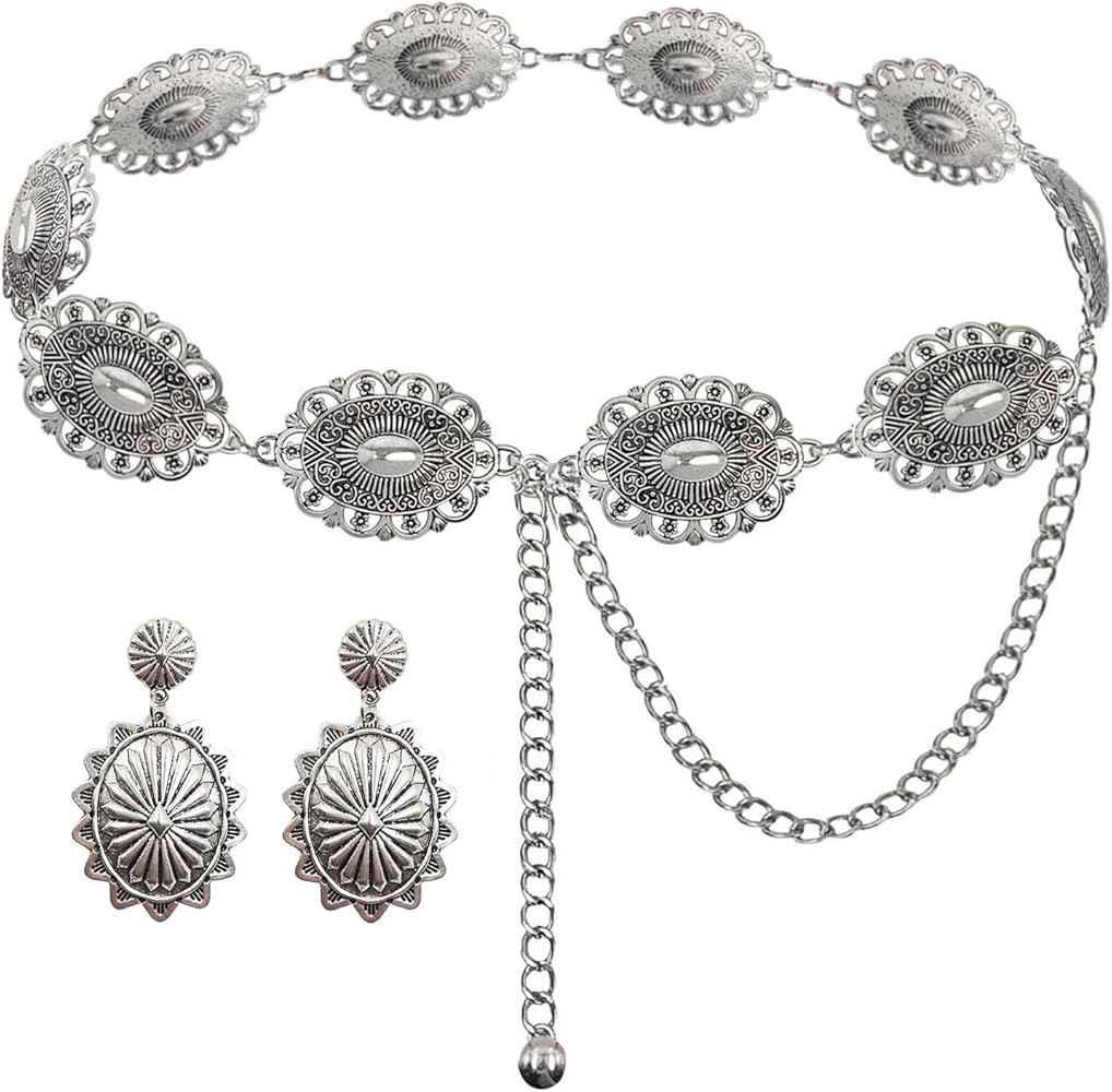 TOPACC Western Metal Concho Belt for Women Cowgirl Chain Belts for Dresses Jeans Country Concert ... | Amazon (US)