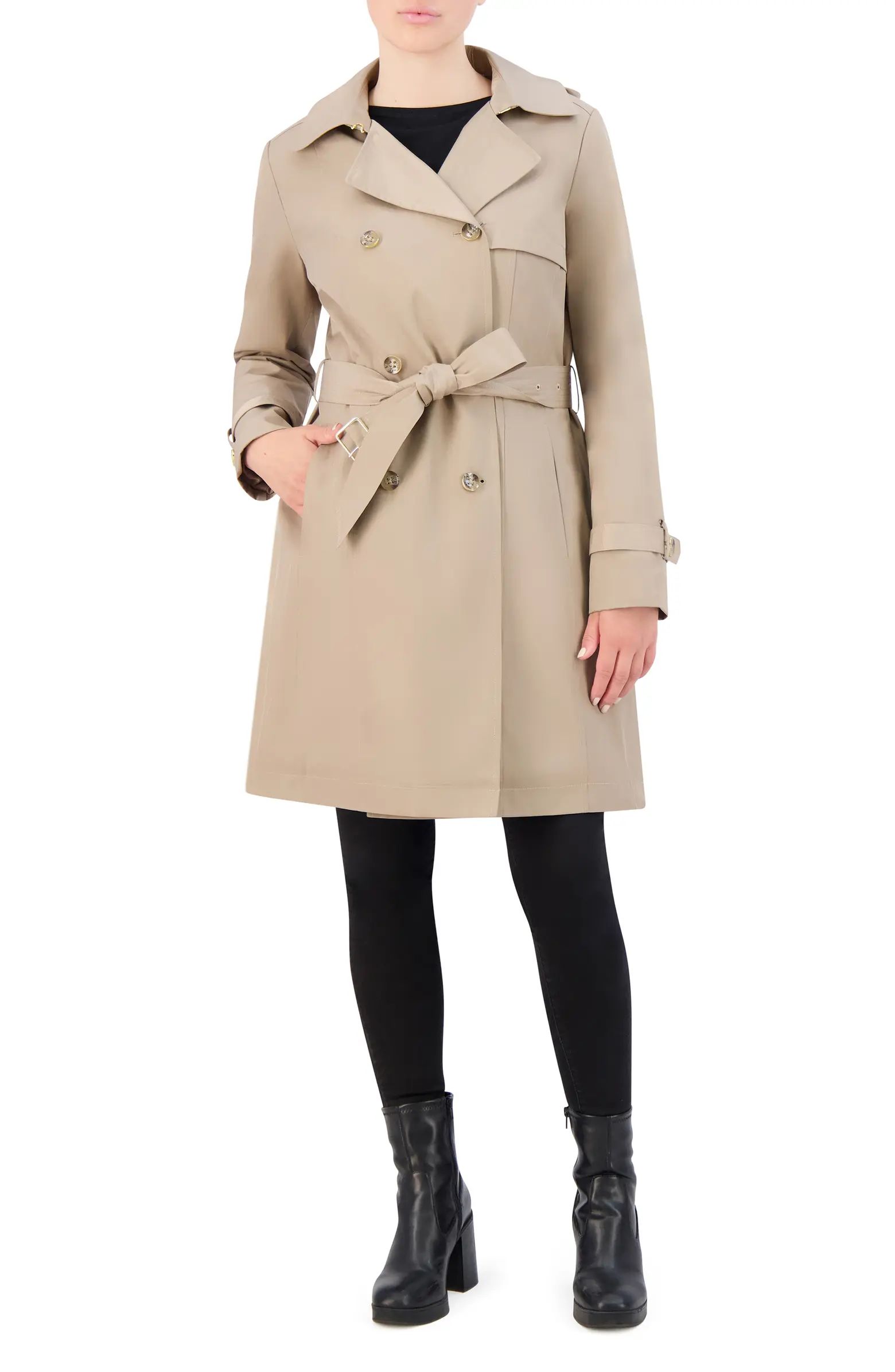 Insulated Double Breasted Hooded Trench Coat | Nordstrom