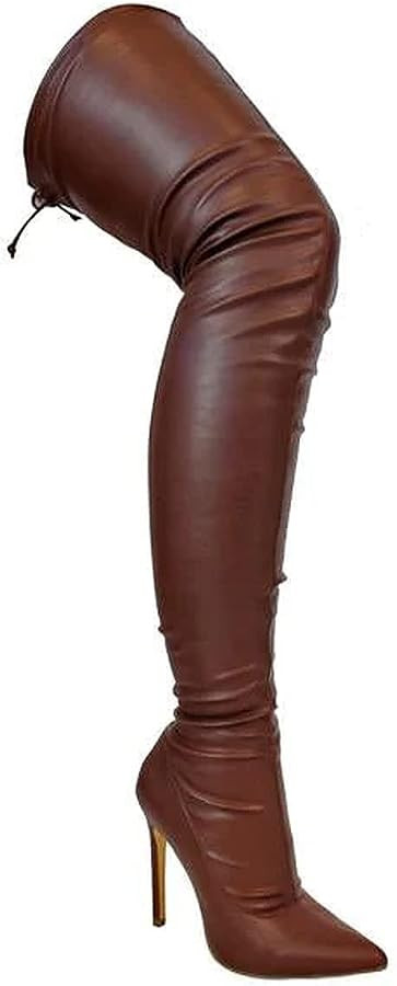 Liliana Women Faux Leather Pointy Toe Thigh High Single Sole Stiletto Boot | Amazon (US)