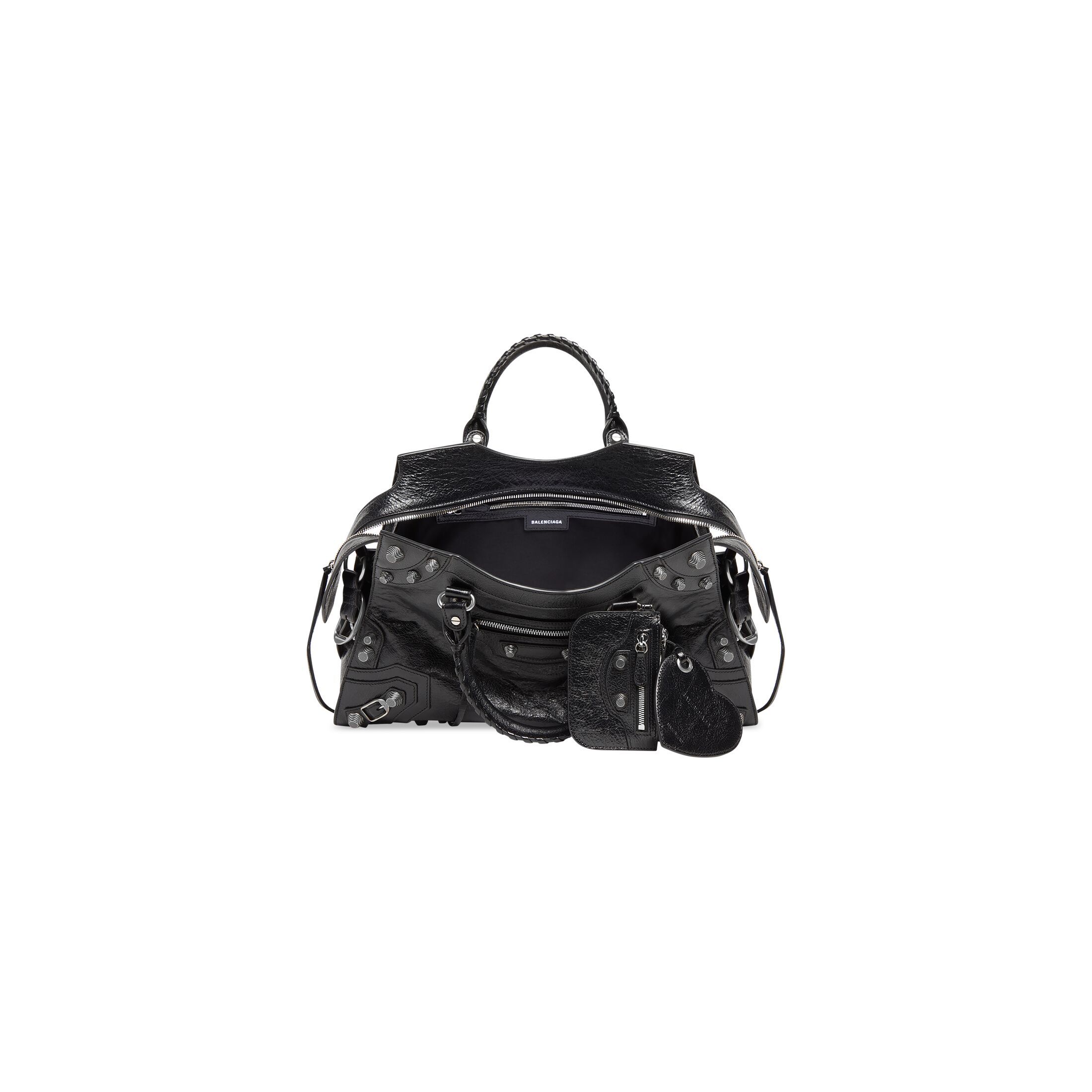 Neo Cagole City Handbag in black Arena Lambskin, aged-silver hardware | Balenciaga