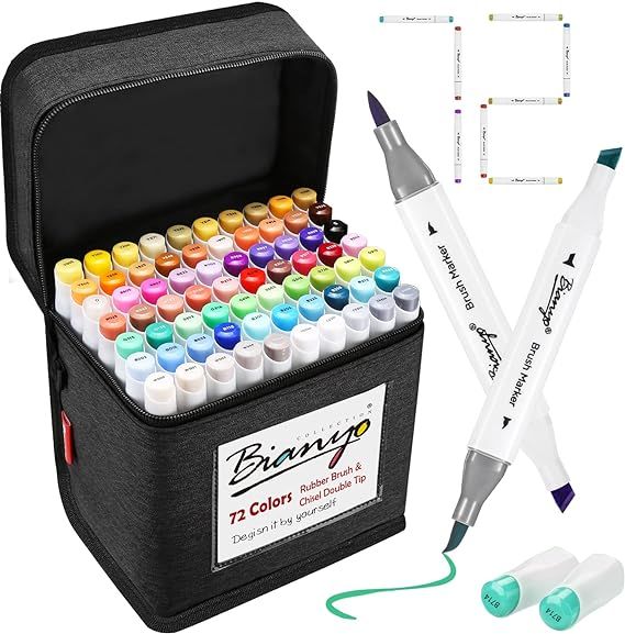 Bianyo 72 Brush Tip Alcohol Markers Set, Rubber Brush & Chisel Dual Tip Art Markers with Black Tr... | Amazon (US)