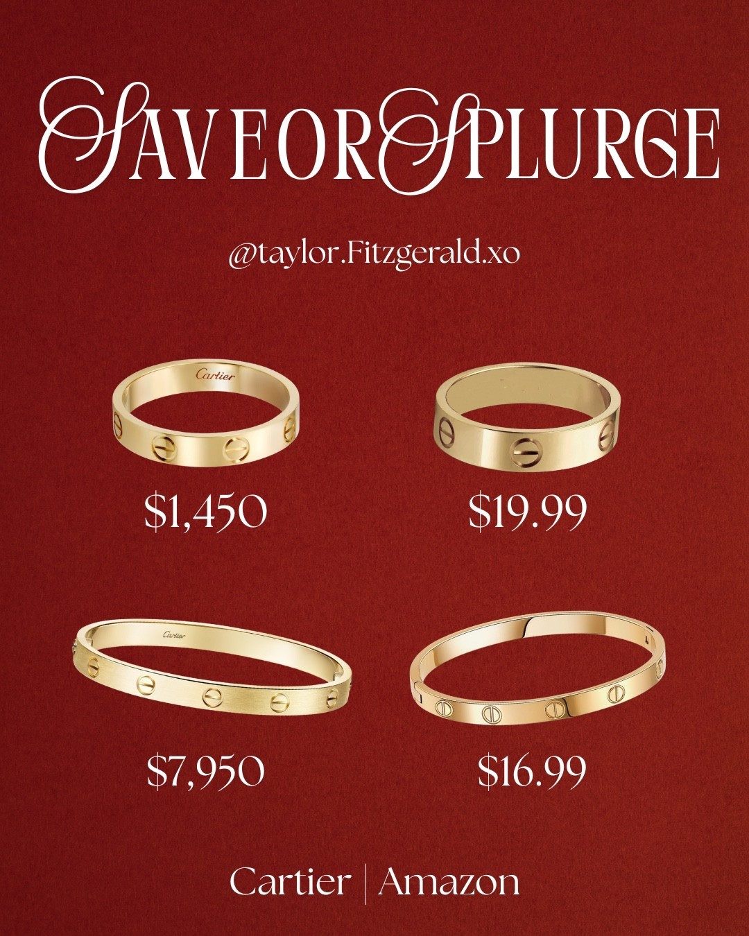 SAVE OR SPLURGE: AMAZON | CARTIER EDITION✨

Jewelry Must Haves

Links coming soon!

#LTKlookalikes #fallfashion #jewelry

#LTKFindsUnder100 #LTKFindsUnder50