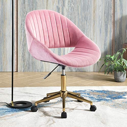 XIZZI Cute Desk Chair,Adjustable Swivel Office Chair for Girl, Velvet Chair with Wheels (Pink-Chr... | Amazon (US)