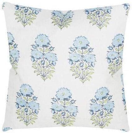 Lisa Fine Mughal Flower Pillow Cover in Monsoon Designer Flower Pillow Blue Throw Pillows Farmhouse  | Amazon (US)