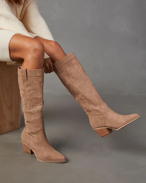 Cassidy Embroidered Heeled Western Boot - Beige | VICI