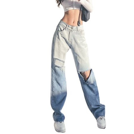 Women s Vintage High Waisted Loose Jeans Pants Full Length with Butterfly Embroidery Print Casual De | Walmart (US)