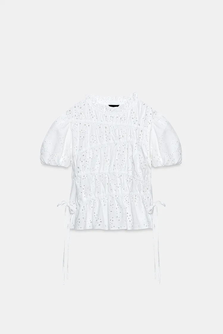 TOP WITH GATHERING AND CUTWORK EMBROIDERY | Zara NL
