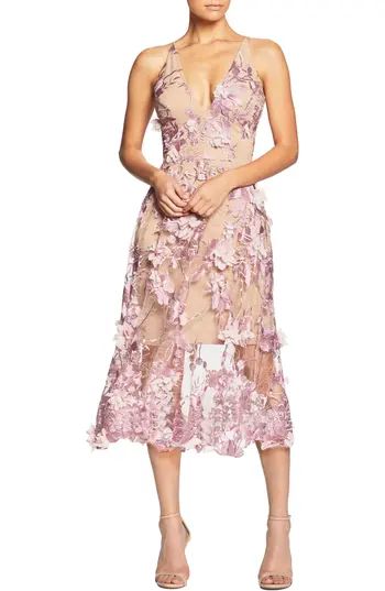 Women's Dress The Population Audrey Embroidered Fit & Flare Dress, Size XX-Large - Purple | Nordstrom