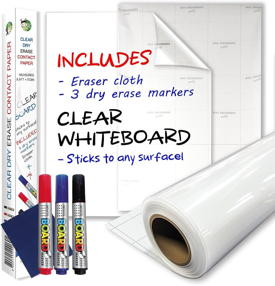 Clear Adhesive Sheets Roll on Wall 18 x 78Inch (6.5 Ft), Includes 3 Dry Erase Markers, Bulletin B... | Amazon (US)