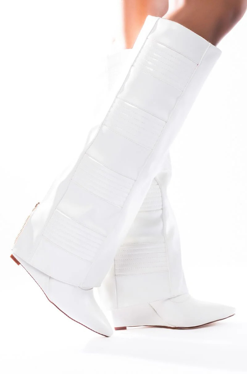VICTORIA WHITE COVERED WEDGE BOOT | Azalea Wang