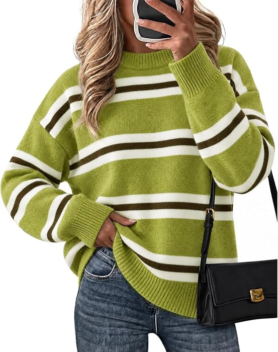 Cicy Bell Womens Striped Pullover Sweater Color Block Casual Loose Knit Top | Amazon (US)