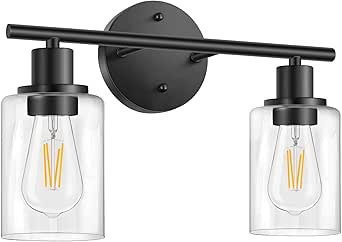 FOLKSMATE Bathroom Light Fixtures, 2 Light Matte Black Vanity Light, Vintage Wall Sconces Lightin... | Amazon (US)
