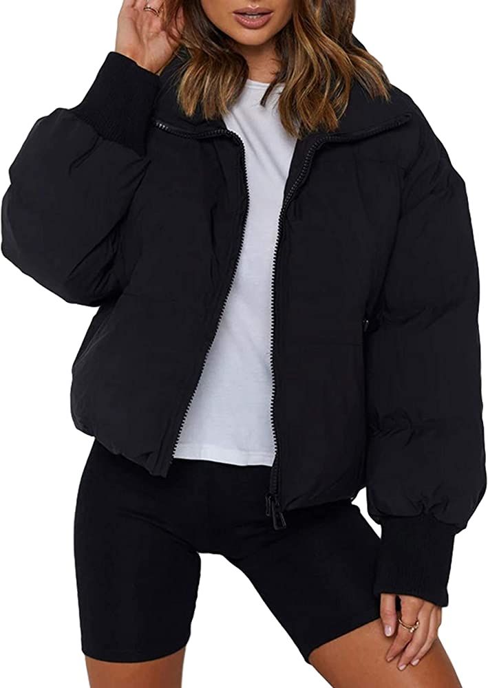 Uaneo Womens Casual Padded Full Zip Stand Collar Long Sleeve Puffer Jackets | Amazon (US)