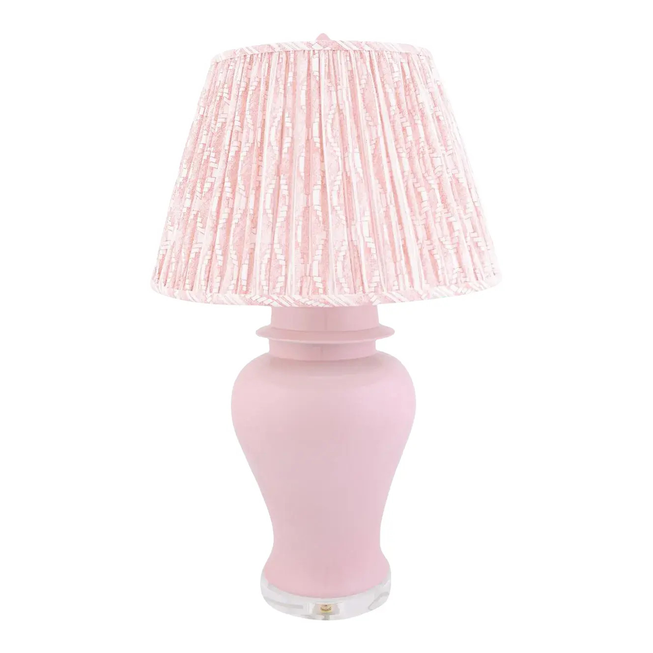 21st Century Blush Ceramic Ginger Jar Lamp With Custom Pleated Shade | Chairish