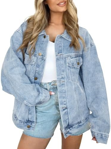 AUTOMET Women's Oversized Jeans Jacket, Classic Button Down Denim Jacket with Chest Pockets, Loos... | Amazon (US)
