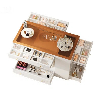 Modern Closet Island With 6 Drawers, Glass Display Top, And Open Shelves For Walk-In Closets And Bedrooms | Wayfair North America