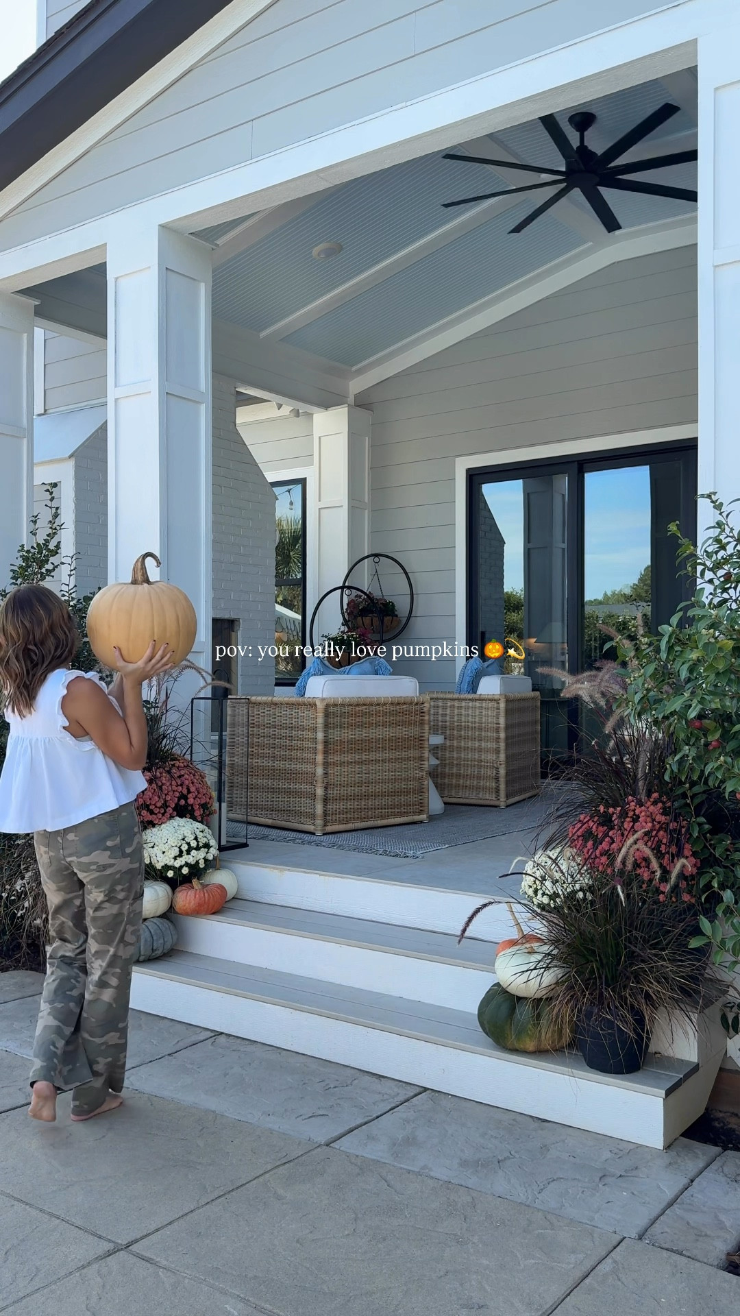 I’ll take 20 pumpkins pleaseeeee! 🎃 | I couldn’t be happier with how the back porch turned out, the twinkle is everything in the evenings ✨ @homedepot 

#pumpkinseason #backporch #falldecor #pumpkins #fallporch #outdoorliving #outdoorfurniture #pumpkindecor 

#LTKHome #LTKStyleTip #LTKSeasonal