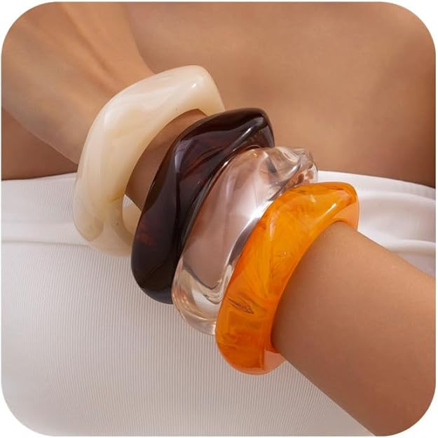 Acrylic Chunky Bangle Bracelets for Women, Irregular Punk Acrylic Resin Bangle Geometric Cuff Wid... | Amazon (US)