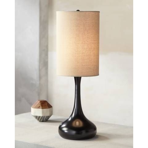 Espresso Bronze Droplet Modern Table Lamp with Cylinder Shade | Lamps Plus