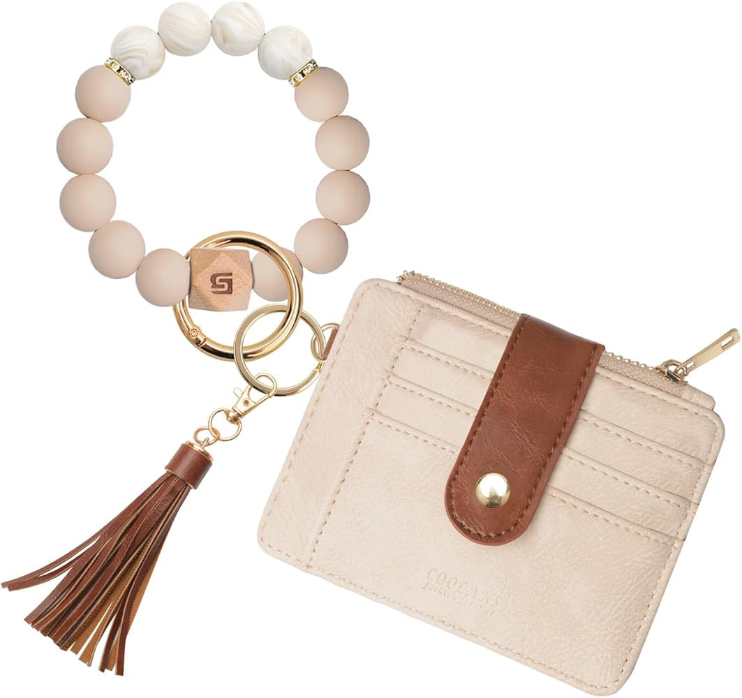 COOLANS Silicone Bracelet Wristlet Wallet Credit Card Holder RFID,ID Window,Key Ring Tassel,Slim ... | Amazon (US)