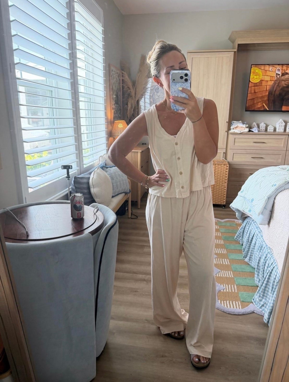 The kind of set you’ll reach for on repeat. 🤍

Lightweight, effortless, and unbelievably comfortable. I love wearing the pieces together for an easy pulled-together look, but they’re just as good mixed with your favorite denim or a simple tank. One of those outfits that feels elevated without trying.

matching set, lounge set, travel outfit, airport outfit, wide leg pants, button front tank, neutral outfit, comfy chic, everyday style, vacation outfit, resort wear, lightweight set, casual outfit, summer neutrals, capsule wardrobe, elevated basics.