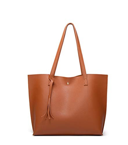 Dreubea Women's Soft Faux Leather Tote Shoulder Bag from, Big Capacity Tassel Handbag Brown New | Amazon (US)