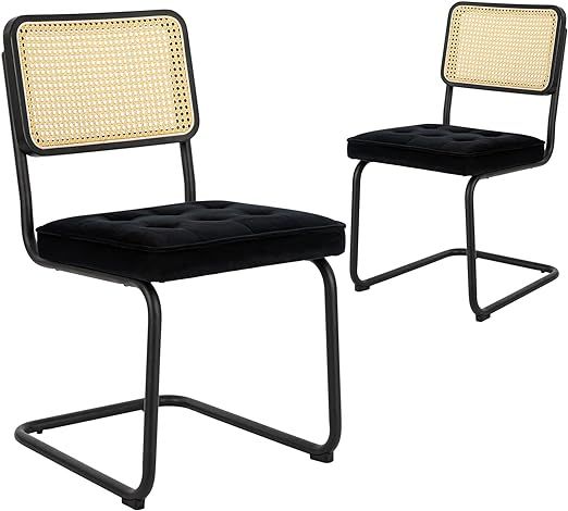 COLAMY Mid Century Modern Dining Chairs Set of 2, Velvet Rattan Dining Room Kitchen Side Chairs w... | Amazon (US)