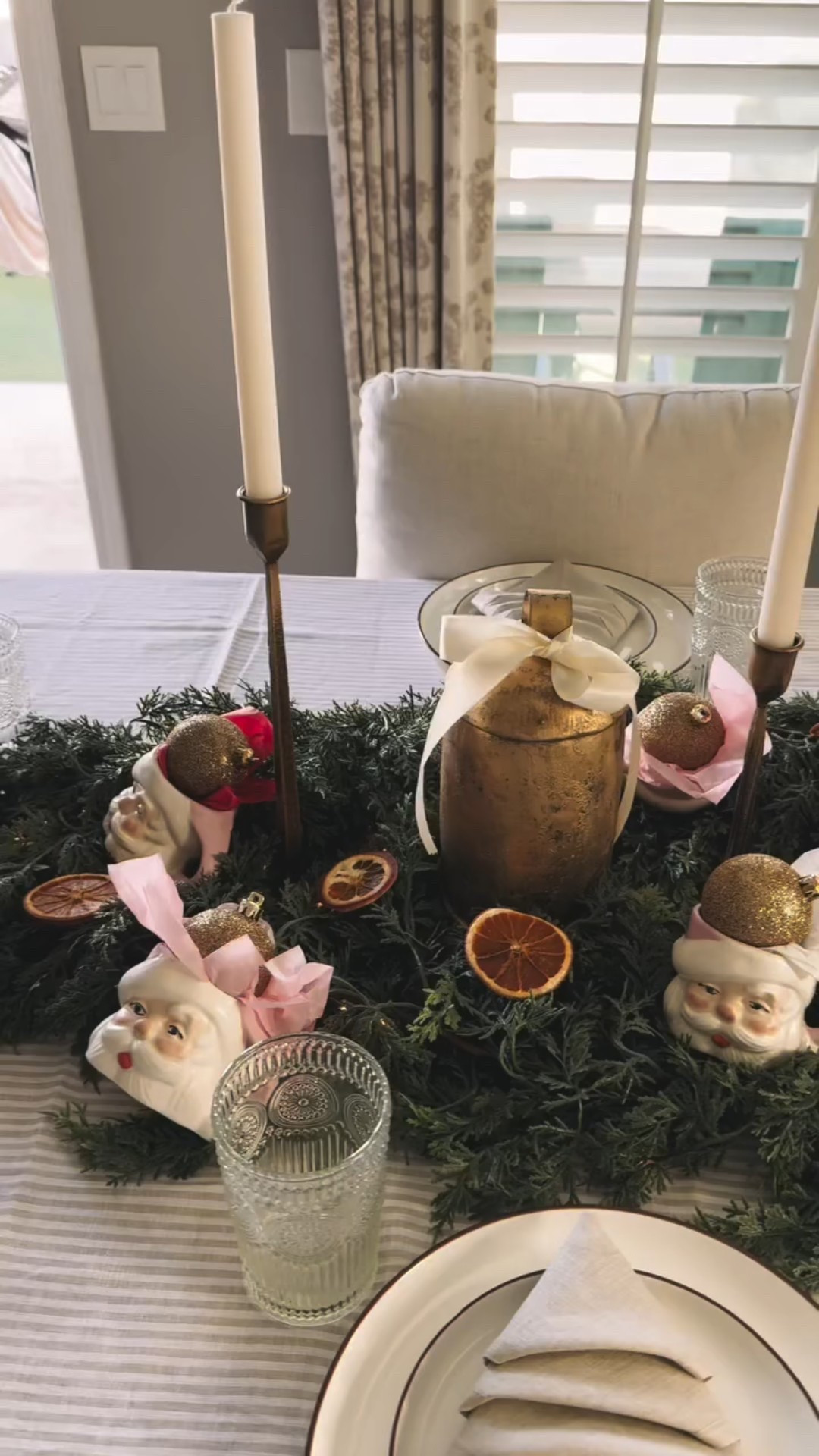 Amelia is 10 today!! What a bittersweet time it is, seeing my youngest grow up so fast. She hasn’t shown her face as much here lately, as she’s been busy living her best life! 
I found this pink vintage Santa mug and punch bowl set a couple of weeks ago knowing I wanted to incorporate it in her birthday decor. Since we had her party last weekend and our kitchen is too small to display it, I decided to create a centerpiece with it and I love how it turned out! 

#vintagesantamugs #christmascenterpiece #vintagechristmas