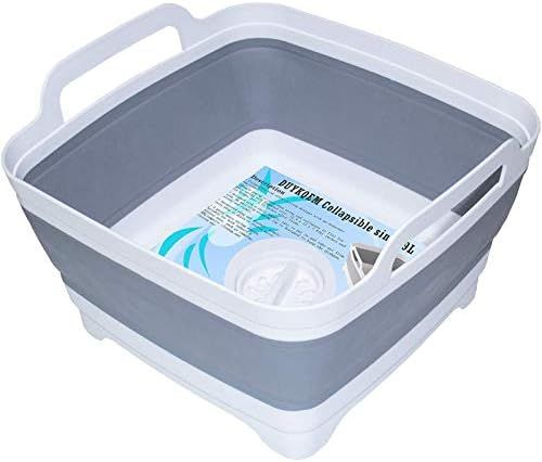 DUYKQEM Dish Basin Collapsible with Drain Plug Carry Handles for 9 L Capacity, Collapsible Sink T... | Amazon (US)
