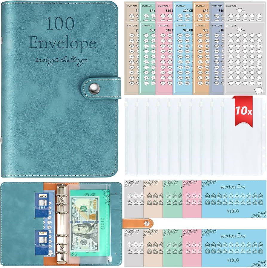 100 Envelopes Challenge Budget Binder, A6 Money Saving Binder with Upgraded Cash Envelopes, Budge... | Amazon (US)