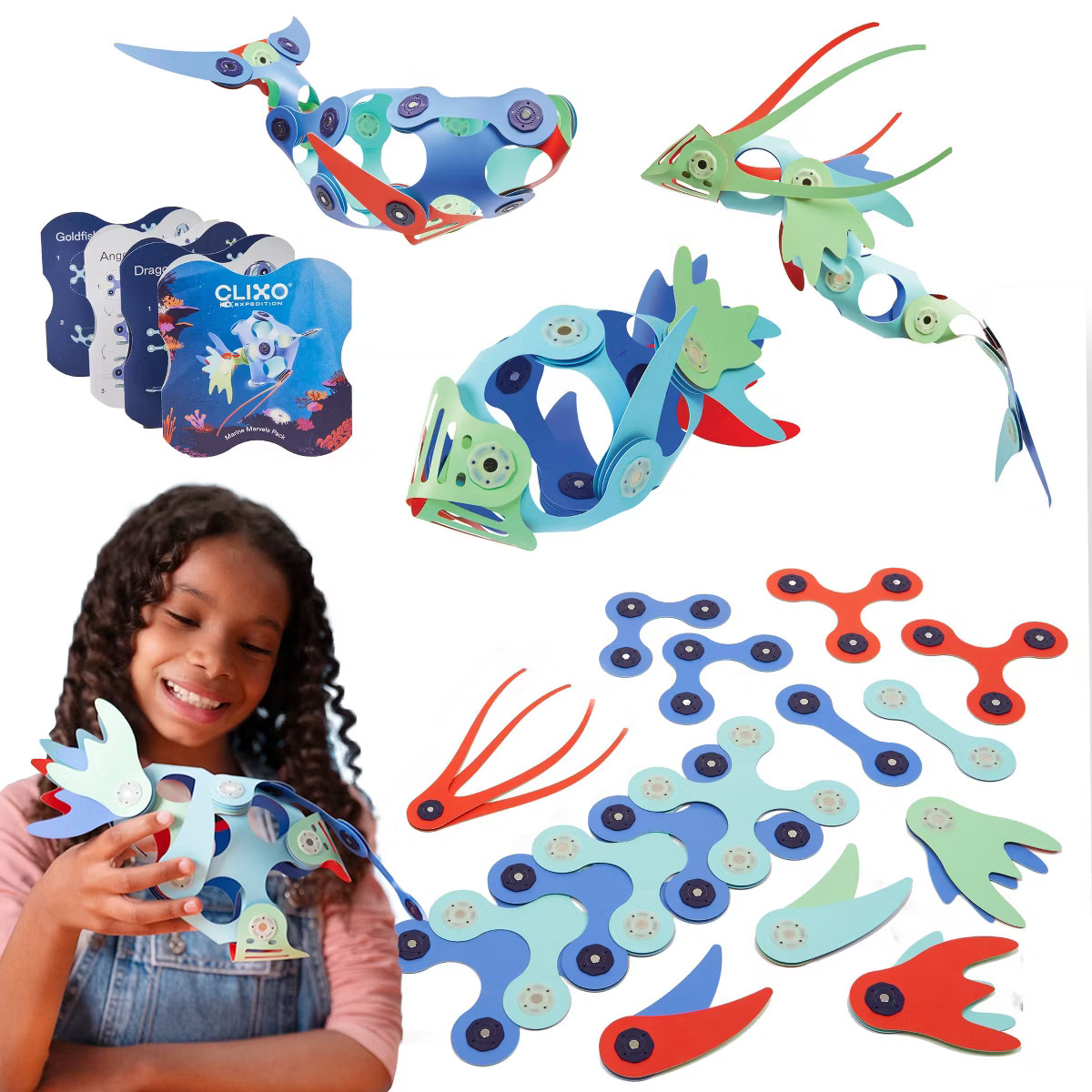 Clixo Marine Marvels Pack: Creative & Problem-Solving Magnetic Building Set with 24 Pieces | Target