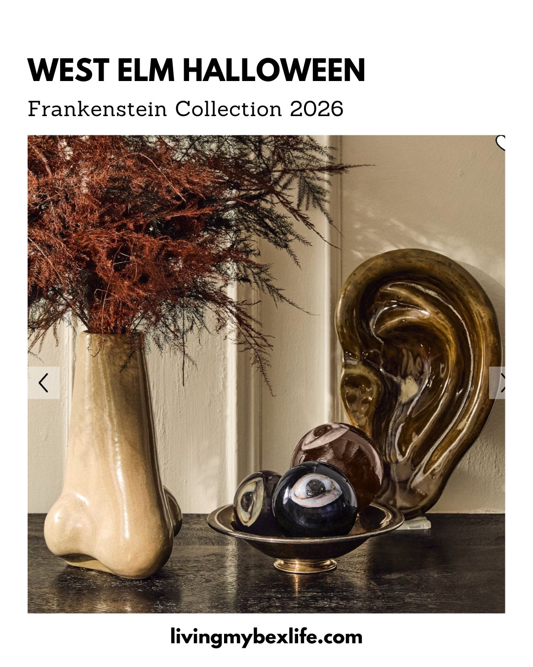 West Elm Halloween 2026 - Frankenstein Collection | halloween decorations, spooky season, ghost, witchy vibes, witch, slug, candle, home decor, holiday decorating, ear, eyeball, nose, creepy 

 #LTKmomlife #LTKSeasonal #LTKHome