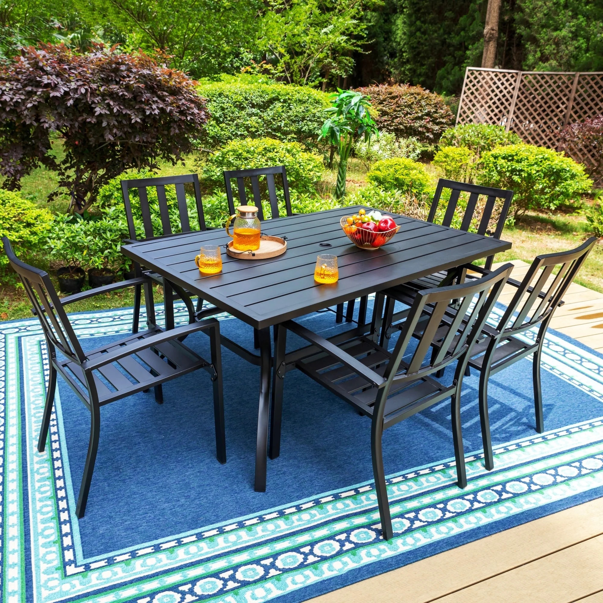 MF Studio 7-Piece Outdoor Dining Set, 6-Person Patio Set with Stacking Chairs , All-Weather Metal... | Walmart (US)