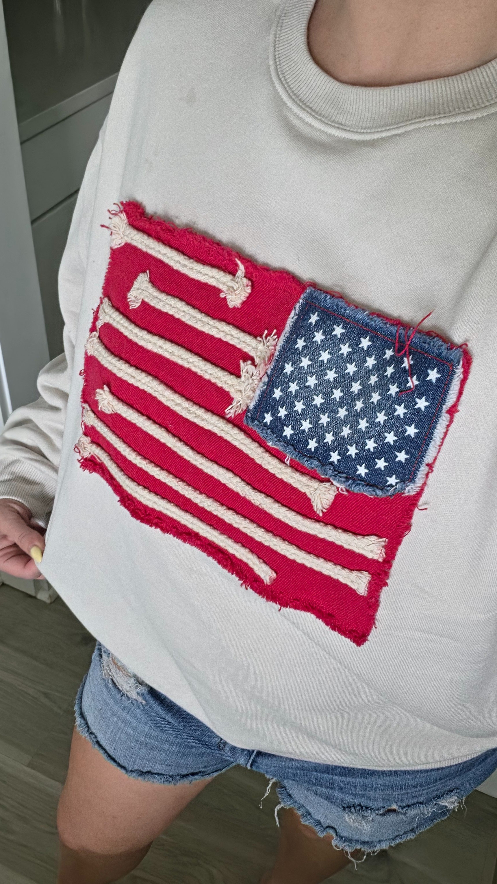 Jumped on the bandwagon and grabbed this adorable Free People look for less American flag crew neck. Looks to be in stock in all sizes. Happy Memorial Day! 🫡🇺🇲

#LTKMidsize #LTKOver40 #LTKSeasonal